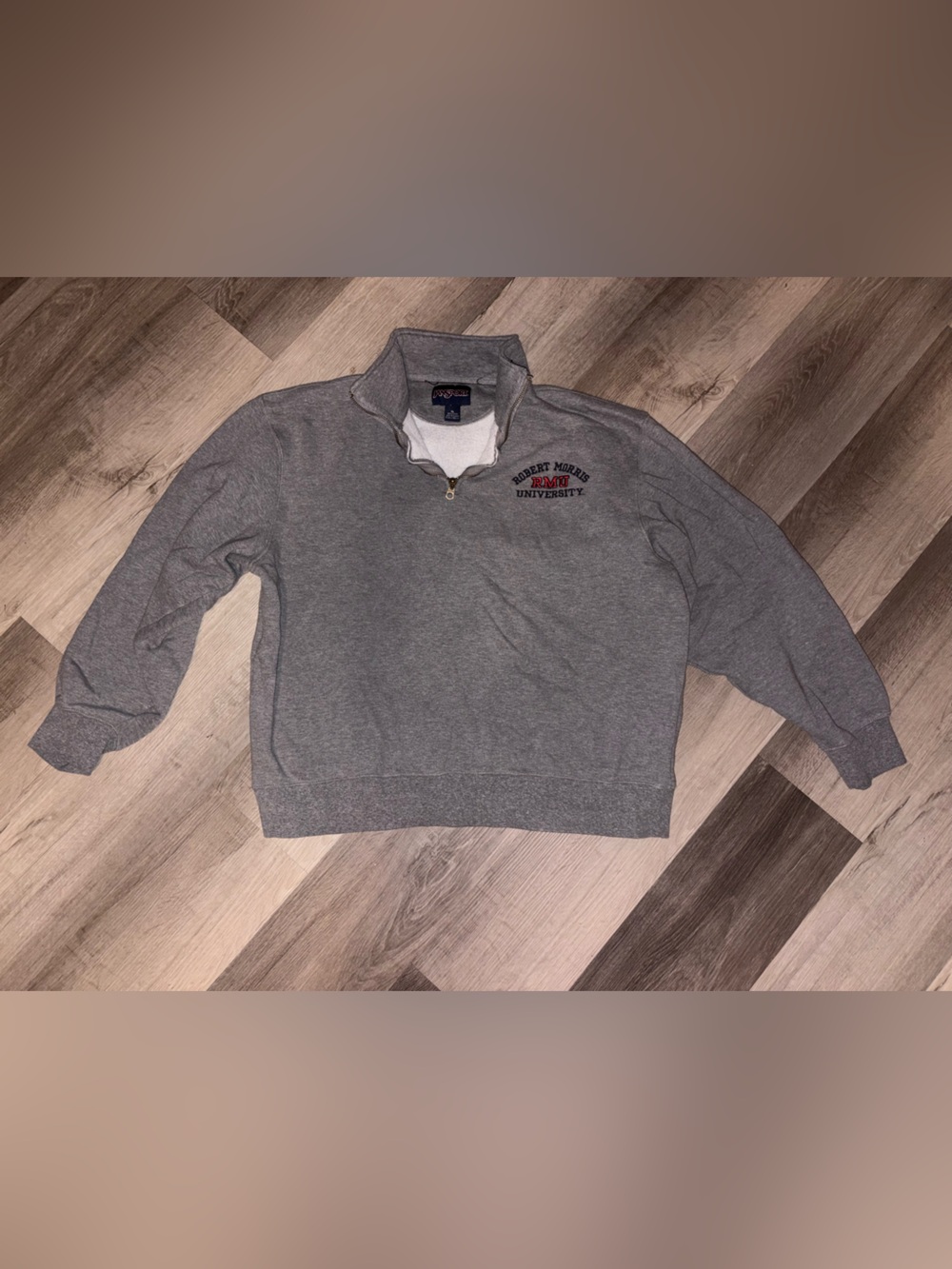 Gray Quarter-Zip Pullover with Small Chest Embroidery